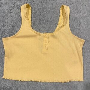SO Yellow Cropped Tank Top – Size Small, Buttons, Eyelet Pattern & Lace Trim